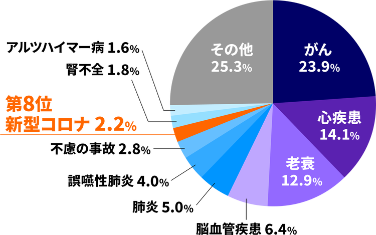 2024年における日本人の主な死因を示す円グラフ