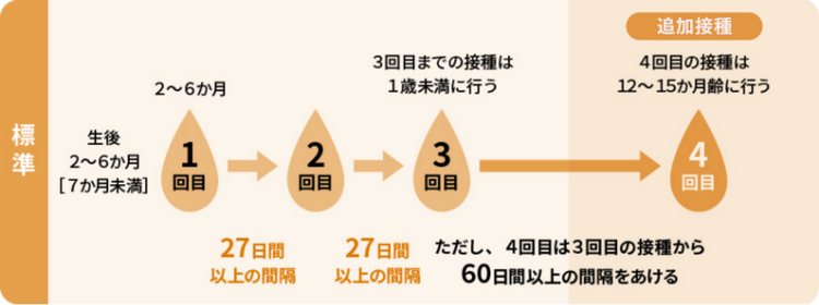 標準的な接種開始年齢［生後2か月から6か月］で接種した場合1)