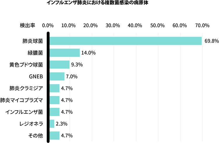 インフルエンザ肺炎における複数菌感染の病原体